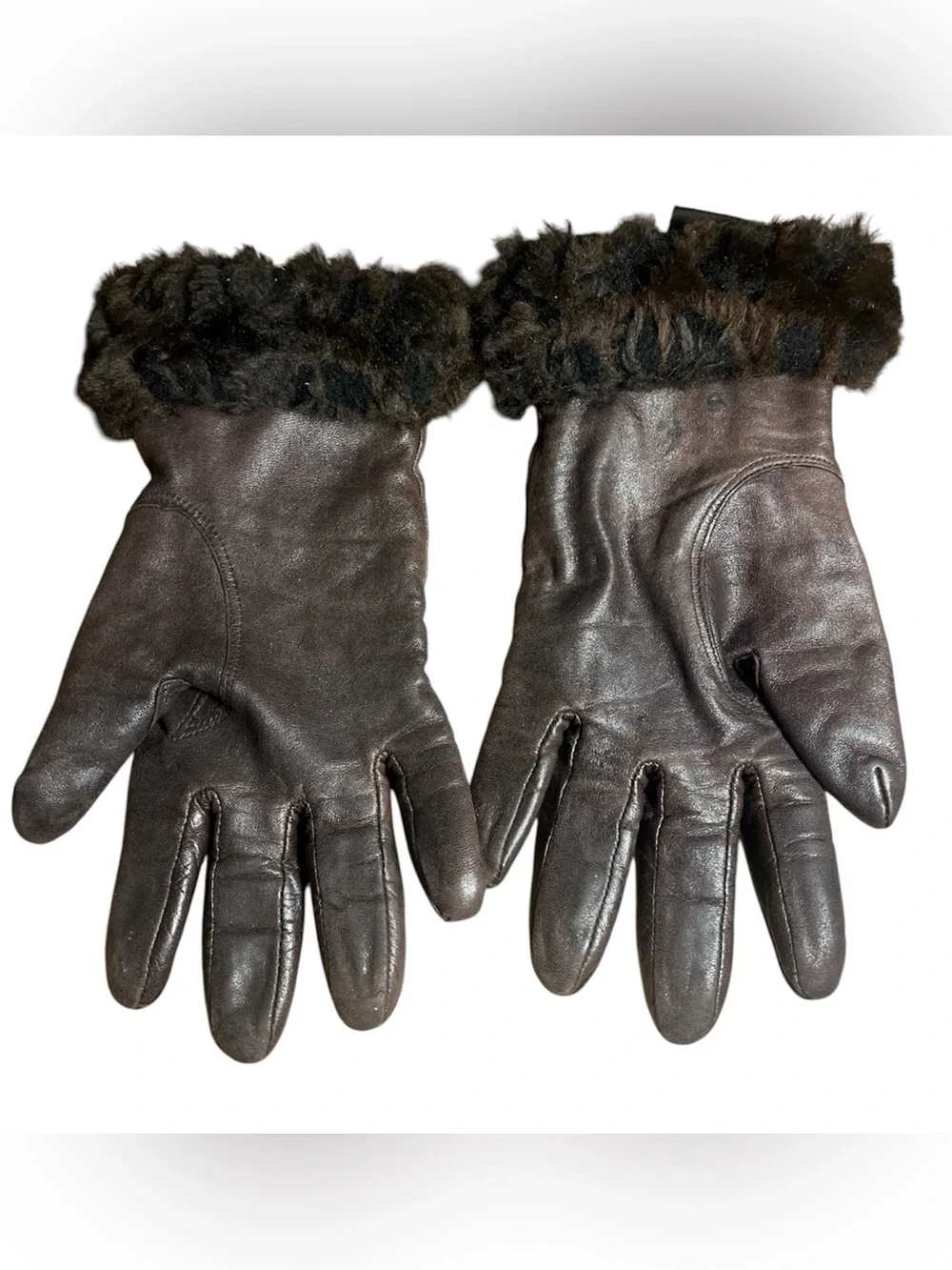Women’s Brown Leather Gloves with Fur Cuff